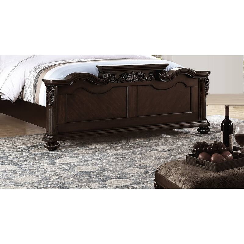 Traditional Style 3pc Bed 2x Nightstand Set Bun Feet Pull Handles Antique Cherry Finish