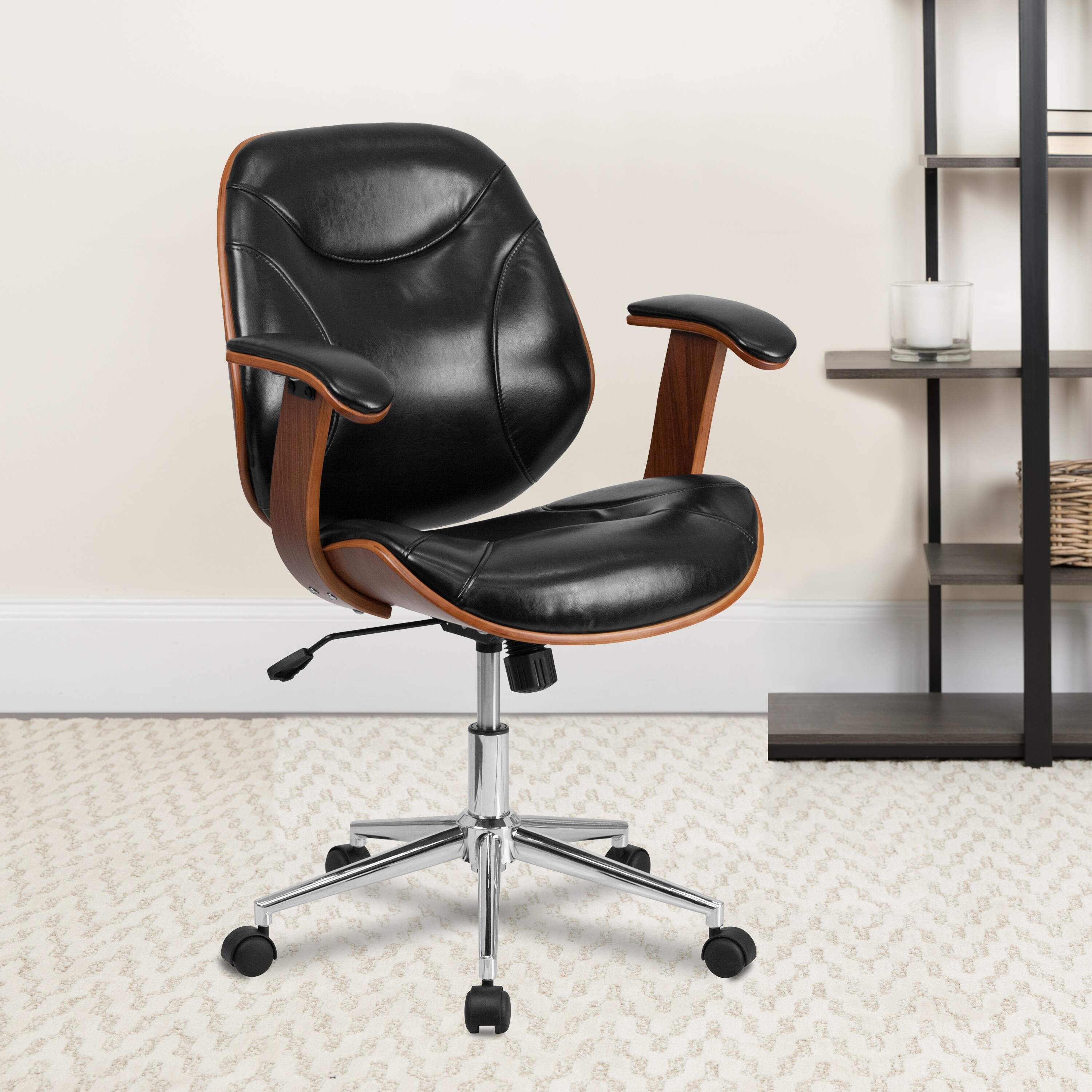 Black LeatherSoft Executive Ergonomic Wood Swivel Office Chair