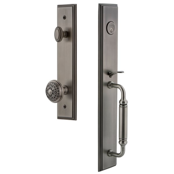 Grandeur CARCGRWIN_ESETD_NA Carre Solid Brass Rose Dummy Full Plate "C" Grip Handleset with Windsor Knob