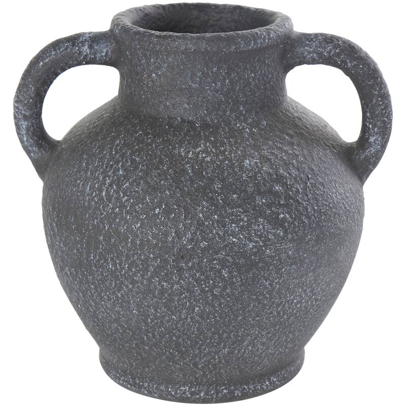 Black Ceramic Whitewashed Textured Amphora Vase with 2 Handles