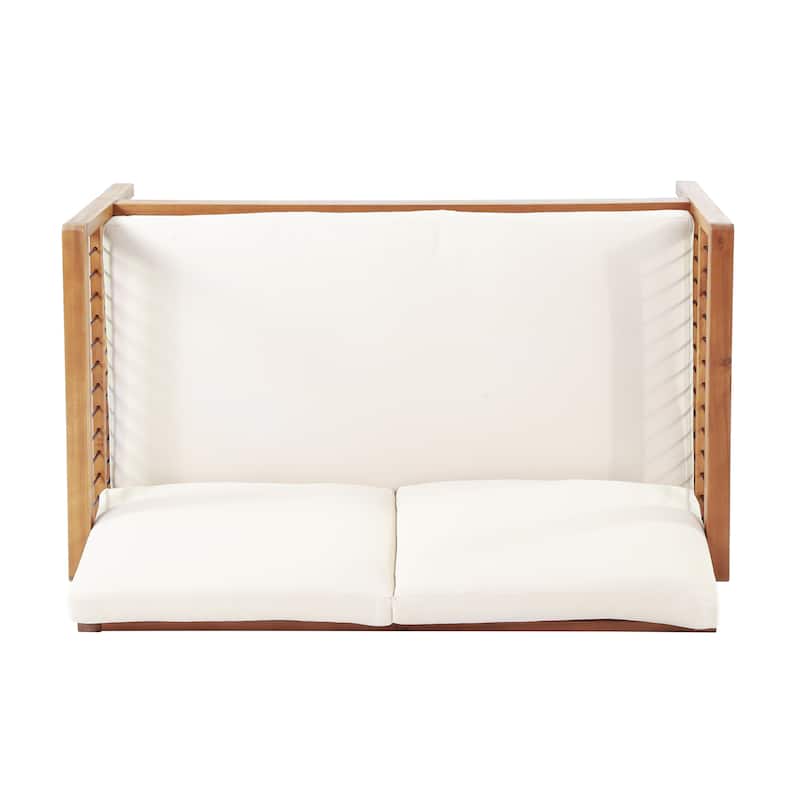 Elias Acacia Wood and Iron Outdoor Loveseat and Coffee Table Set with Cushions by Christopher Knight Home