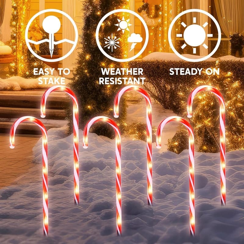 12 Pcs Christmas Candy Cane Pathway Markers Lights, 12" Christmas Stakes Lights - White and Red
