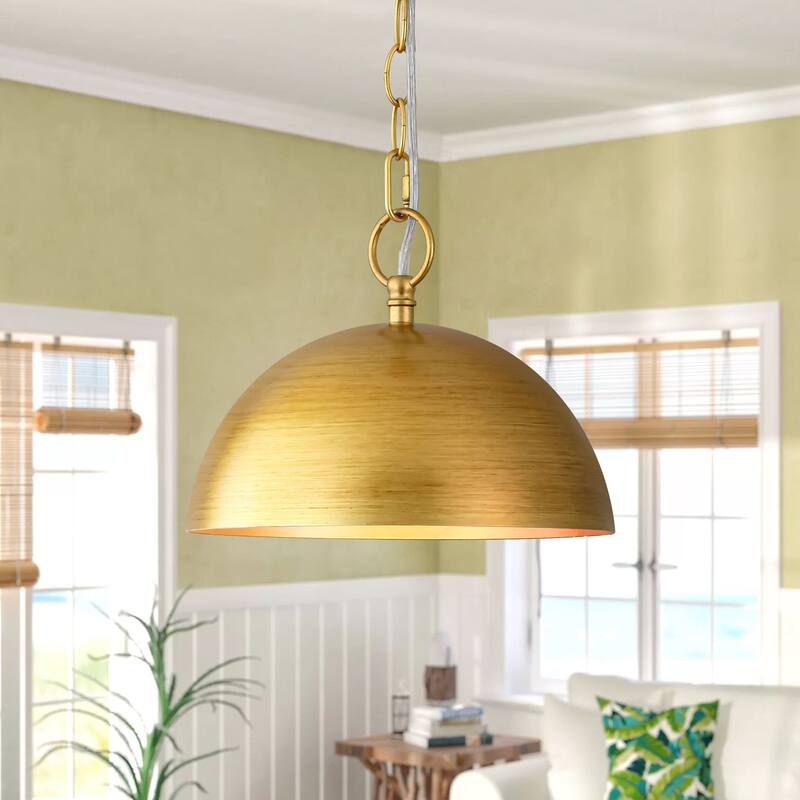 1-Light Industrial Retro Handmade Brushed Gold Dome Pendant Light - 9.84 in. W x 7.08 in. H - Brushed Gold