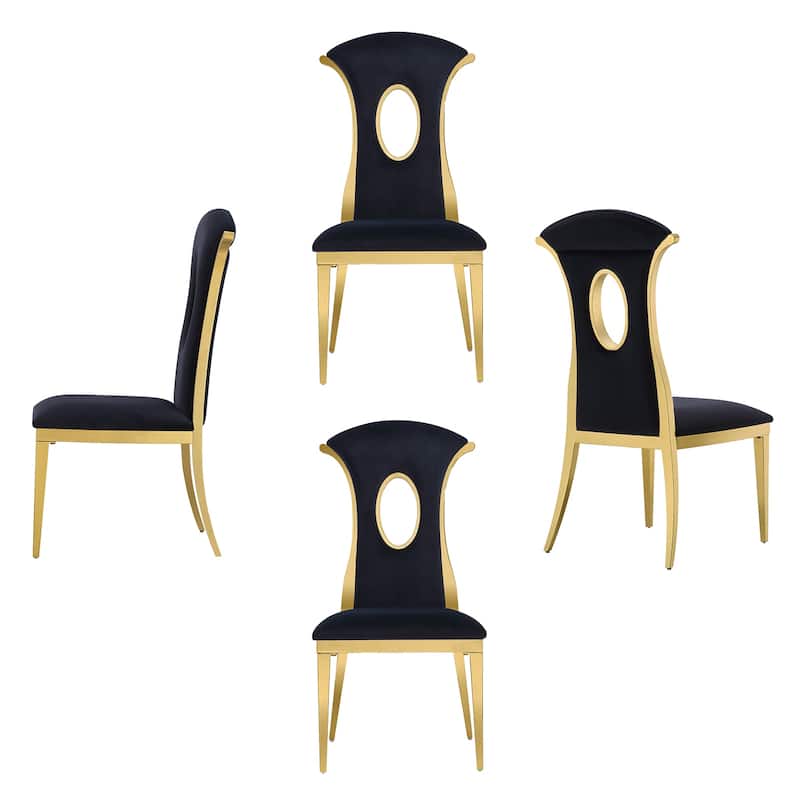 Luxury Black Velvet Dining Chairs with Polished Gold Legs - Set of 4