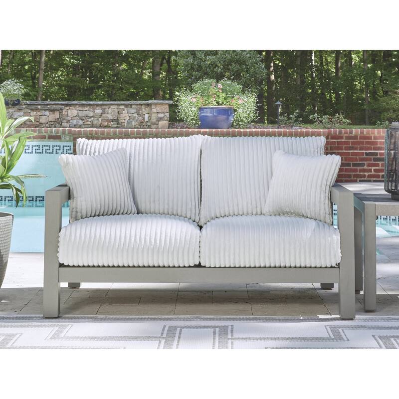 Signature Design by Ashley Moonlight View Gray/White Outdoor Loveseat with Cushion - 62"W x 38"D x 37"H