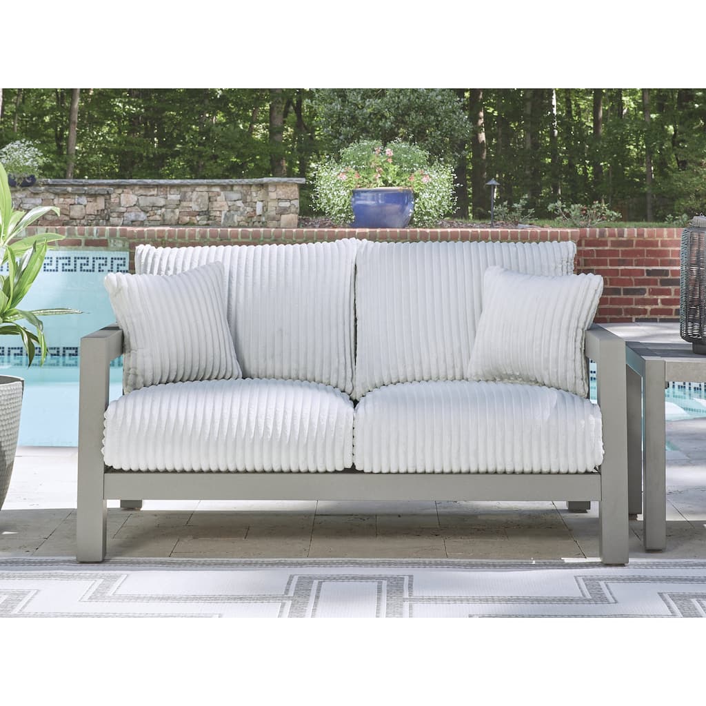Signature Design by Ashley Moonlight View Gray/White Outdoor Loveseat with Cushion - 62"W x 38"D x 37"H