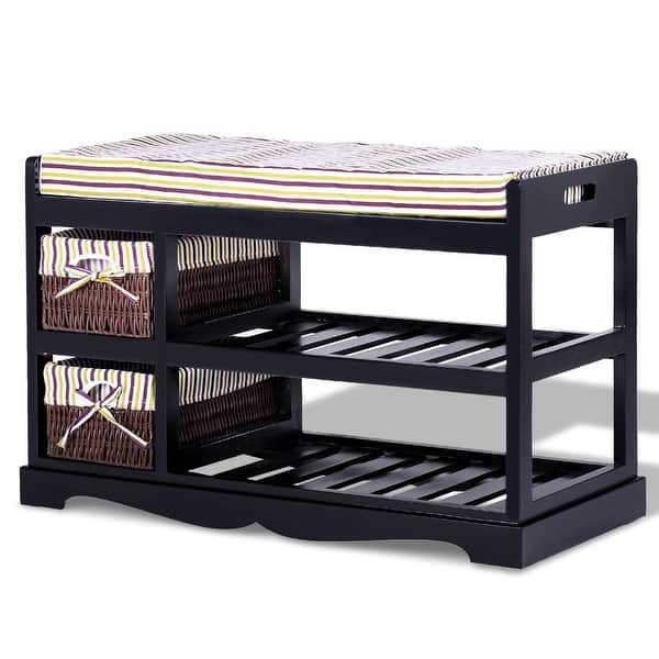 Shop 2 Basket Padded Entryway Shoe Storage Bench Rack Black
