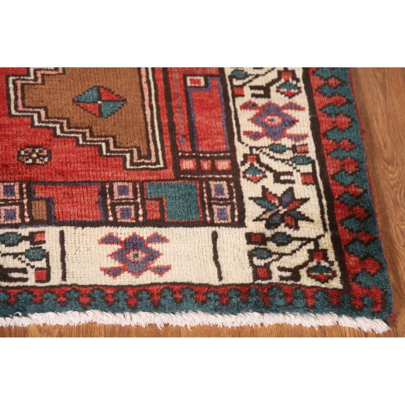 Ardebil Persian Vintage Runner Rug Handmade Wool Carpet - 3'4"x 10'6"