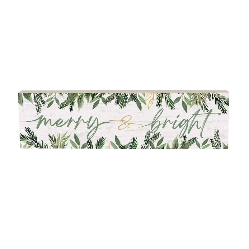 Shades of Green Mantel Sign - "Merry & Bright" - 18" x 5" - Multicolor