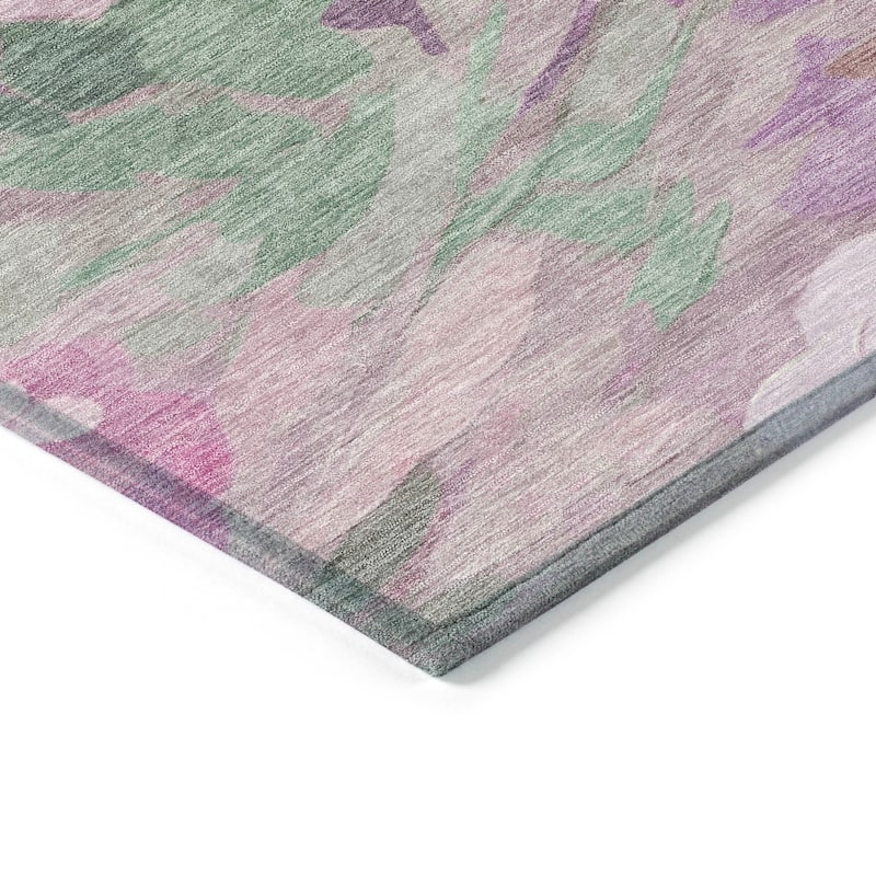Machine Washable Indoor/ Outdoor Watercolor Floral Chantille Rug