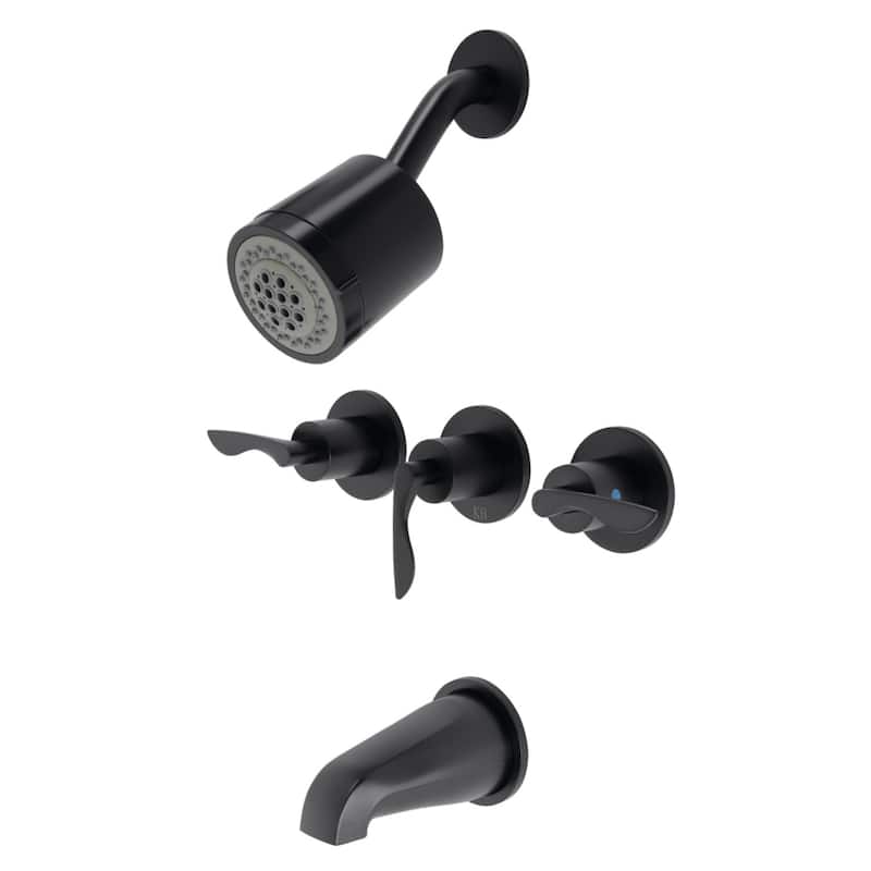 Kingston Brass Serena Three-Handle Tub and Shower Faucet - Matte Black