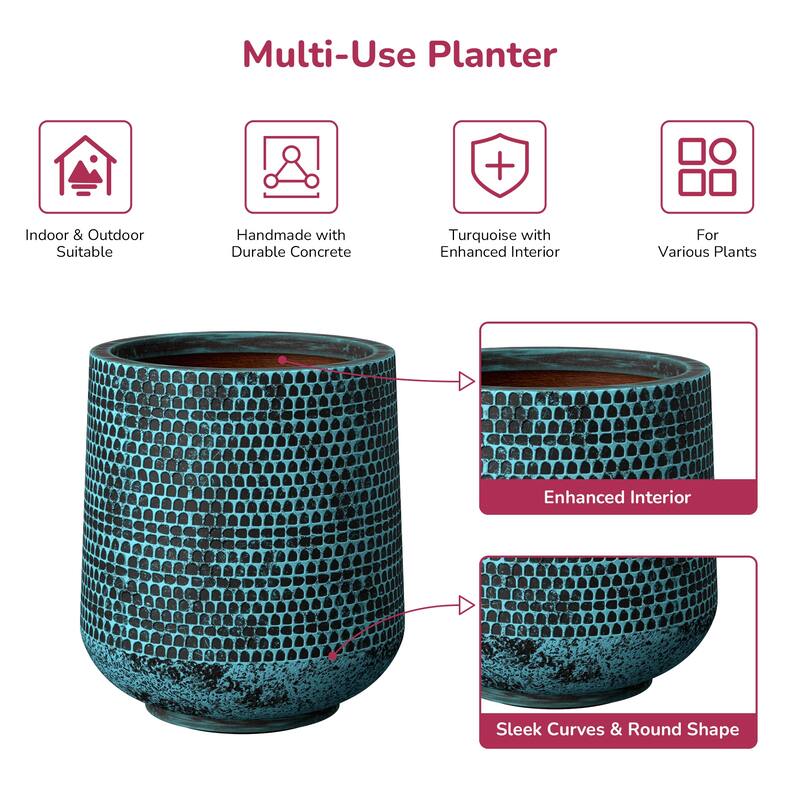 Concrete Tall Round Planter Pot with Drainage Holes, Upgraded Interior