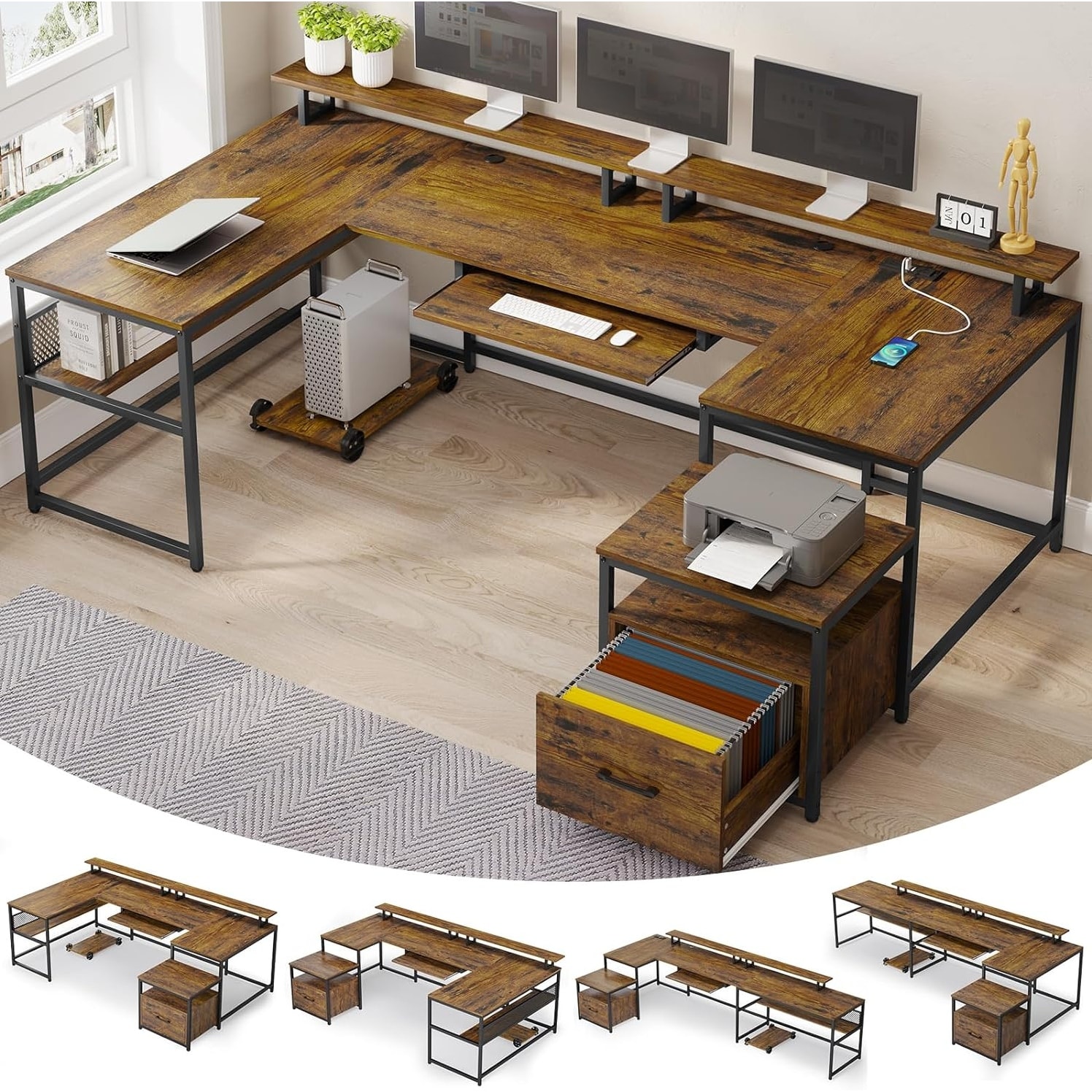 U shaped desk outlet for small office