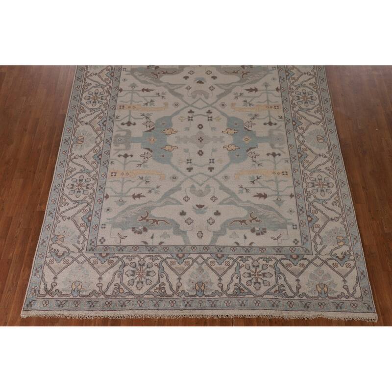 All-Over Ivory Oushak Oriental Area Rug Handmade Wool Carpet - 7'11" x 9'11"