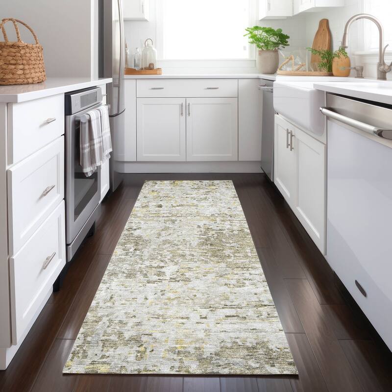 Machine Washable Indoor/ Outdoor Abstract Modern Chantille Rug - Taupe - 2'3" x 7'6"