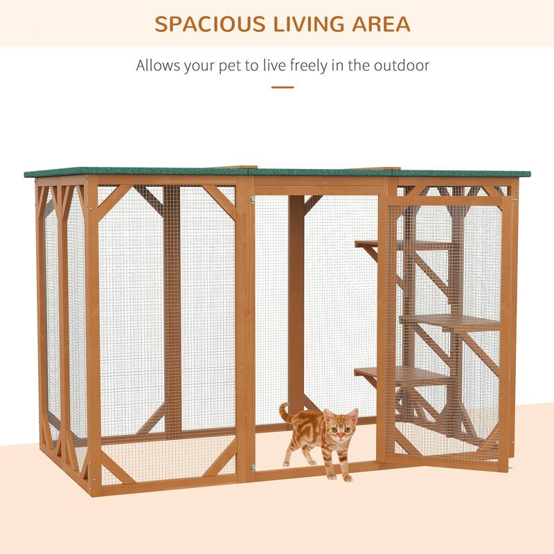 PawHut Outdoor Cat House, Catio Wooden Feral Cat Shelter, Large Enter Door, Weather Protection Asphalt Roof - Orange