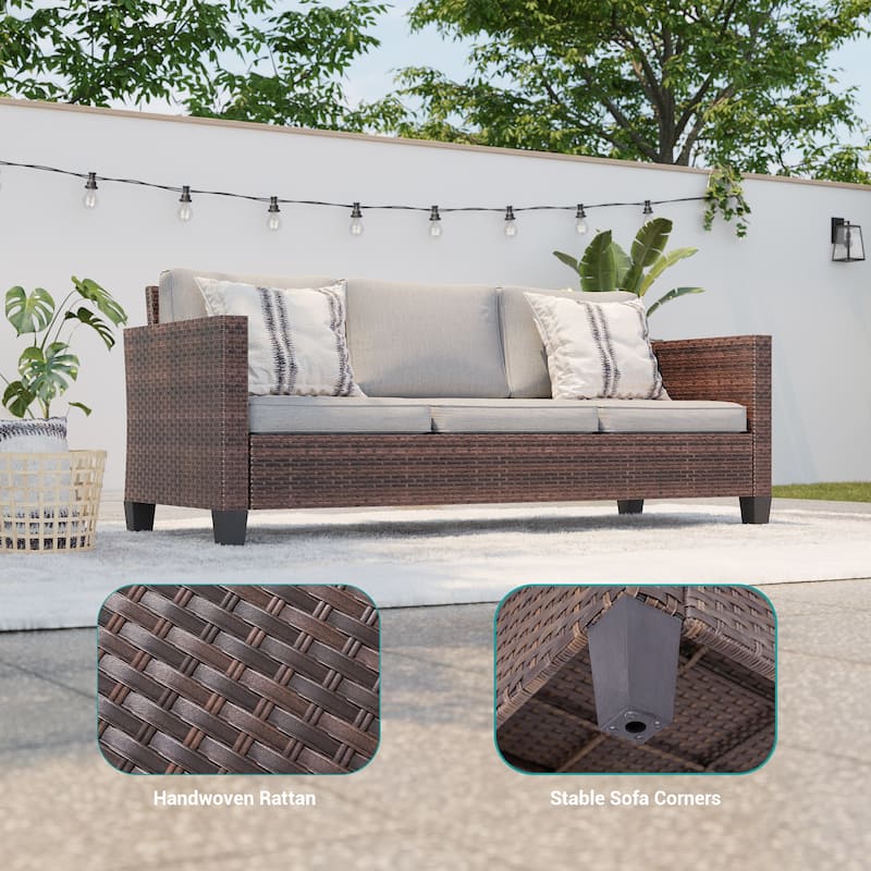 BONOSUKI 3-Piece Patio Sofa Set Brown Rattan Furniture with Ottomans