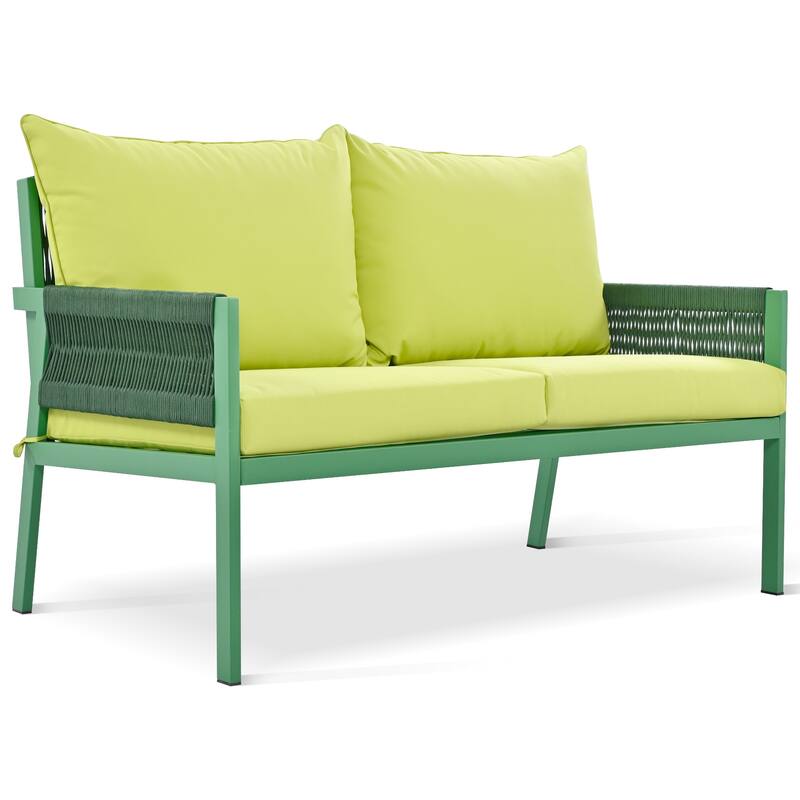 4-Piece Patio Furniture Set, Outdoor Garden Conversation Set with Tempered Glass Table, Deep Seating and Thick Cushion