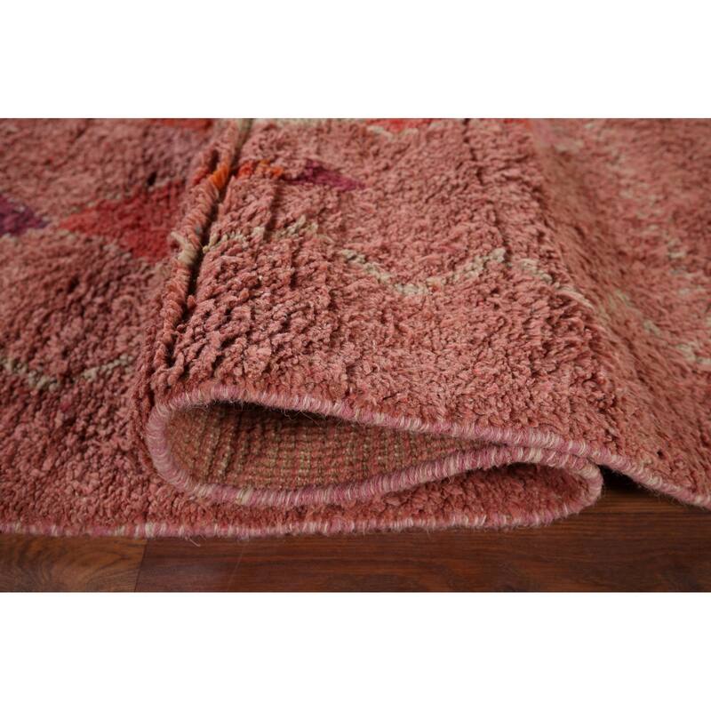Pink Plush Moroccan Oriental Area Rug Handmade Wool Carpet - 5'11" x 10'0"
