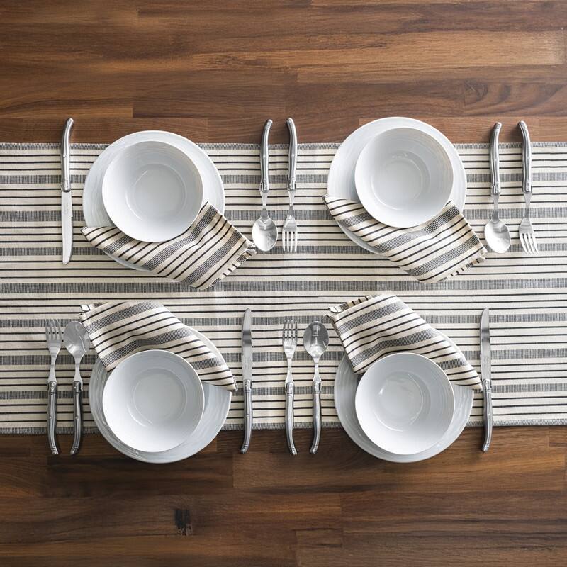 French Home 18" x 57" Black and Cream Multi-Striped Table Runner - 18" x 57"