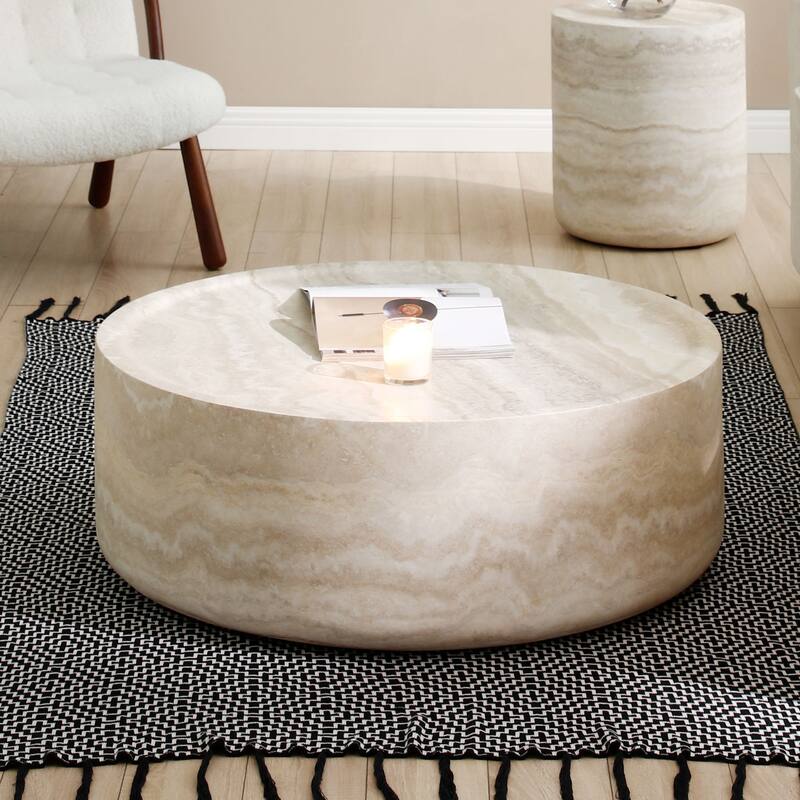 31.49'' Round coffee table,Sturdy Fiberglass table for Living Room, No Need Assembly