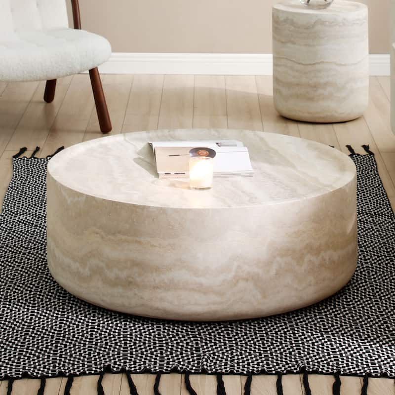 Modern Coffee Table Minimalist Coffee Table Stylish Coffee Table with Faux Travertine Texture, for Living Room