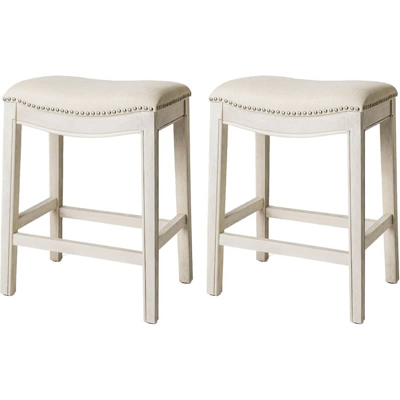 Maven Lane 26" Adrien Saddle Kitchen Counter Height Stool - White Oak - Set of 2