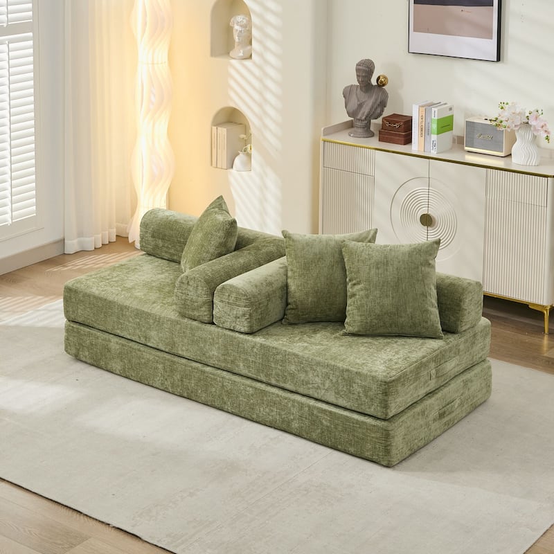 Comfy Convertible Folding Mattress Couch,Floor Sofa Bed, Chenille Floor Sofa With Armrest, Floor Sofa Lounge Couch