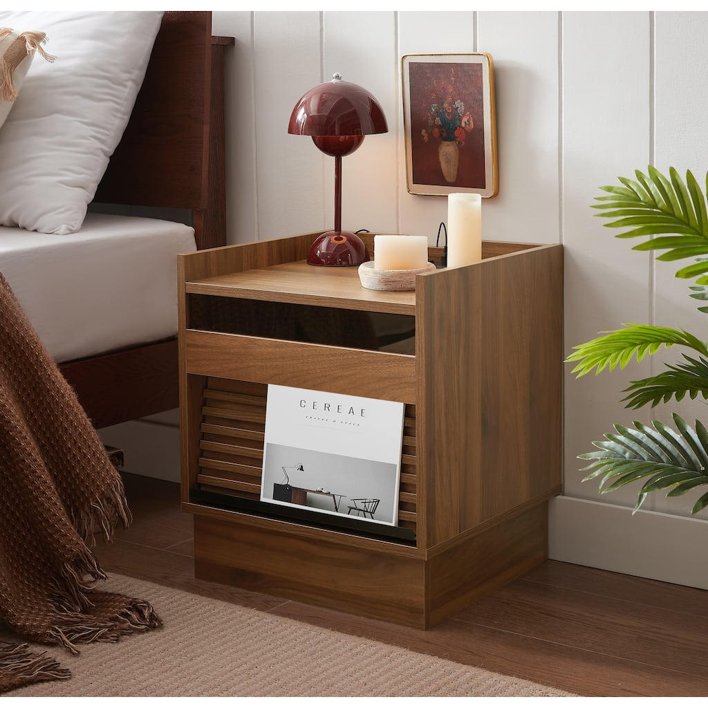 2 Drawers Nightstand with LED Lights, Bedside Tables End Table with Charging Station