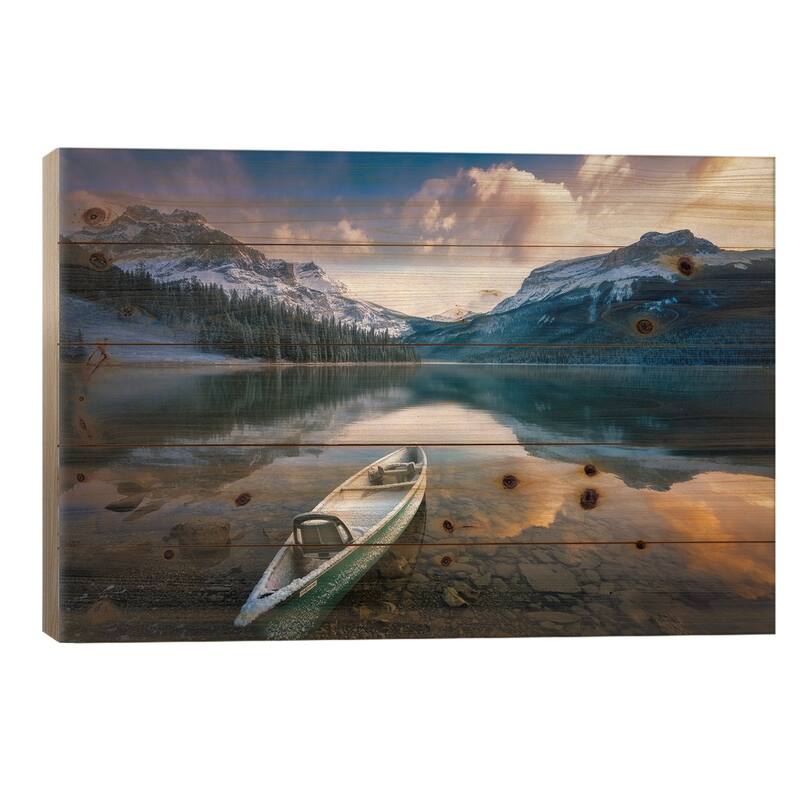 First Snow Emerald Lake Print On Wood by Yongnan Li - Multi-Color - 26x40x1.5
