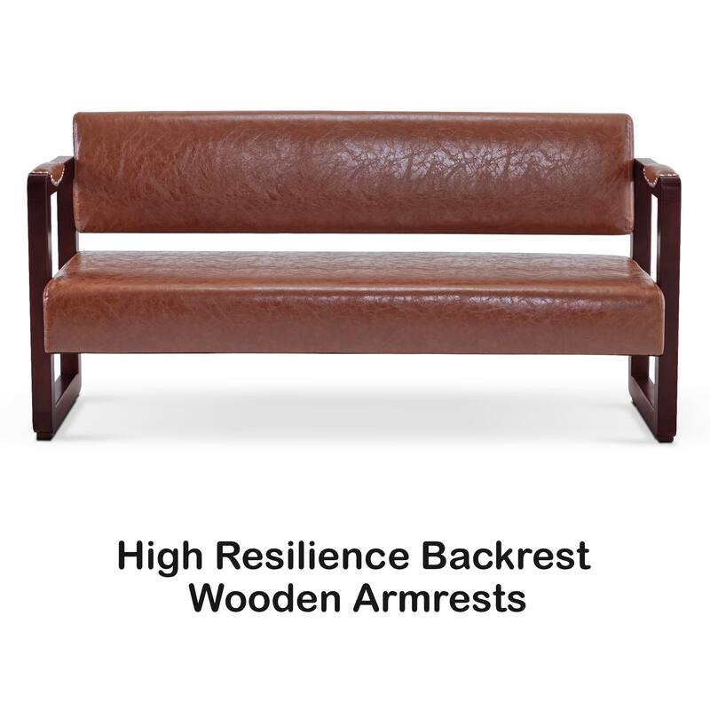 BarberPub Upholstered Waiting Room Chairs, Bench with Backrest, Faux Leather Armed Bench - 23"D x 61.2"W x 29.9"H