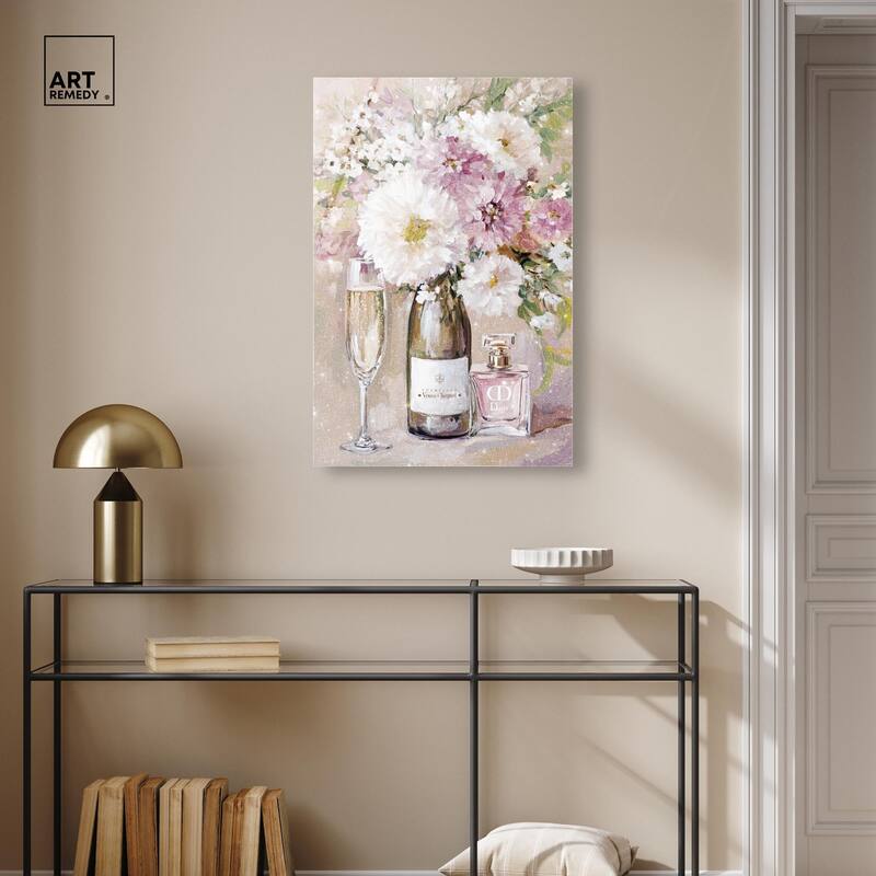Light Floral Champagne Vase Acrylic by Art Remedy, Ready to Hang