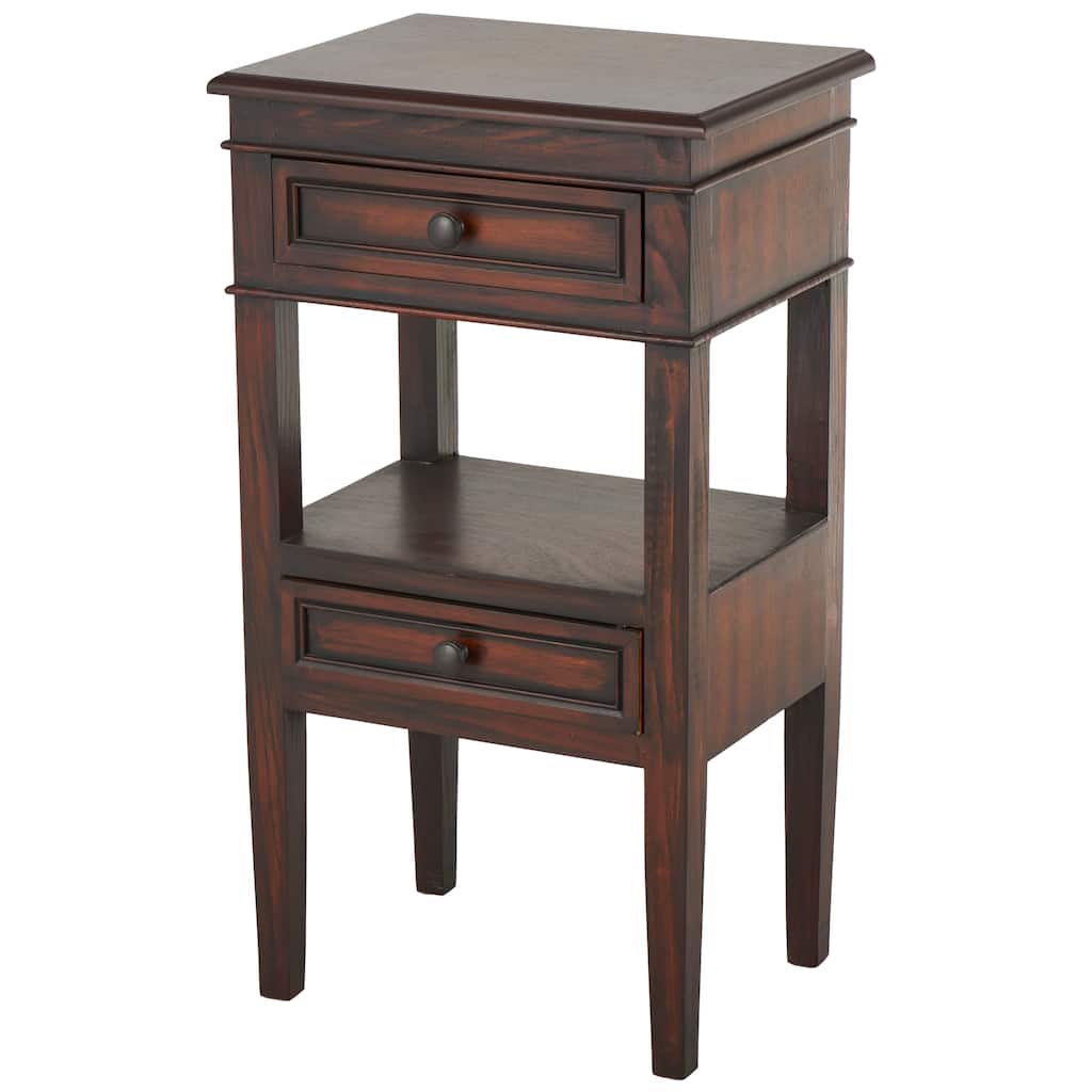 Wood 2 Drawers and 1 Shelf Accent Table - Brown or White - Roche River Decor
