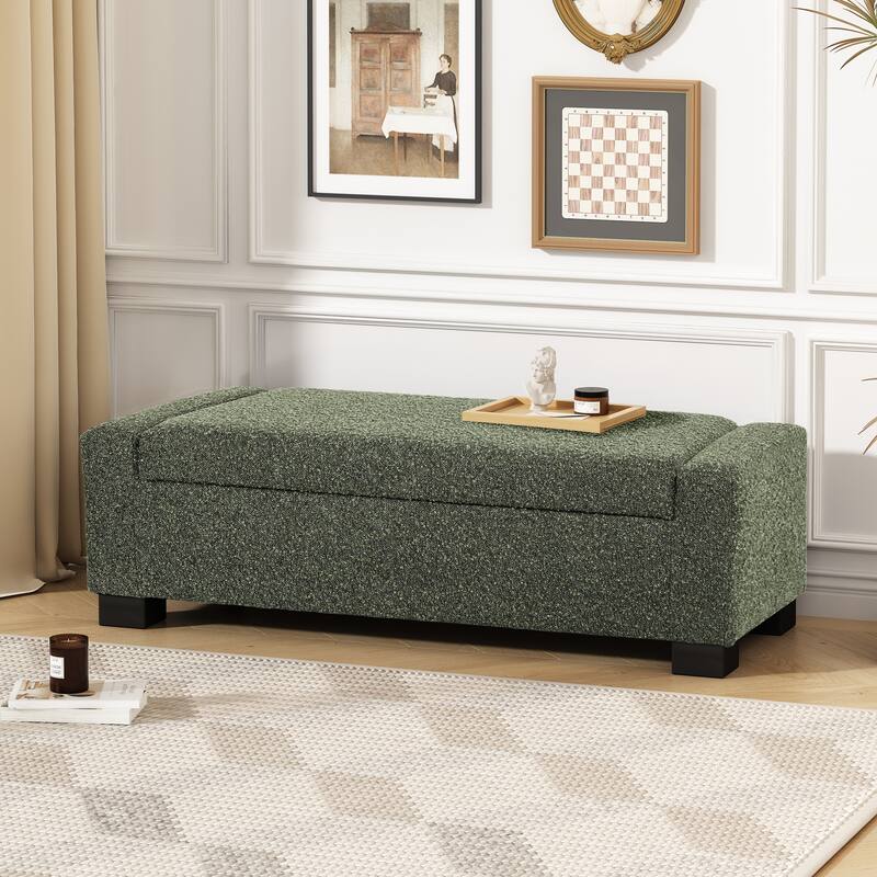 Roomfitters Upholstered Storage Ottoman Bench with Hinged Lid, Rectangular Accent Seat for Living Room or Bedroom