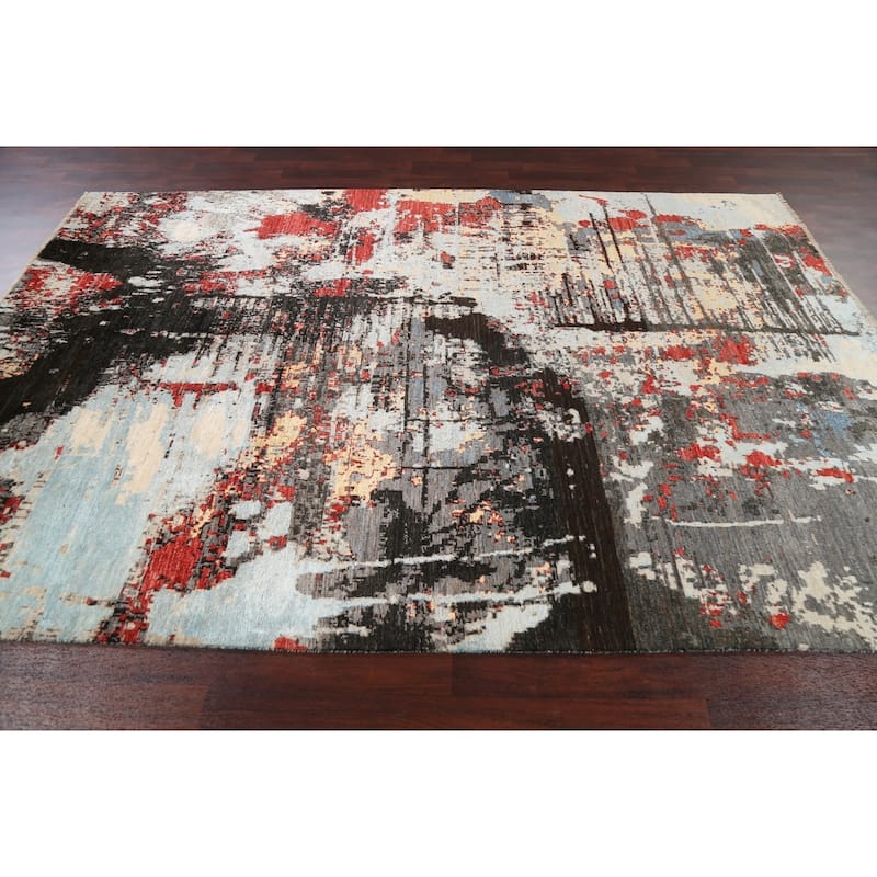 Vegetable Dye Wool/ Silk Modern Abstract Area Rug Hand-knotted Carpet - 6'6" x 9'8"