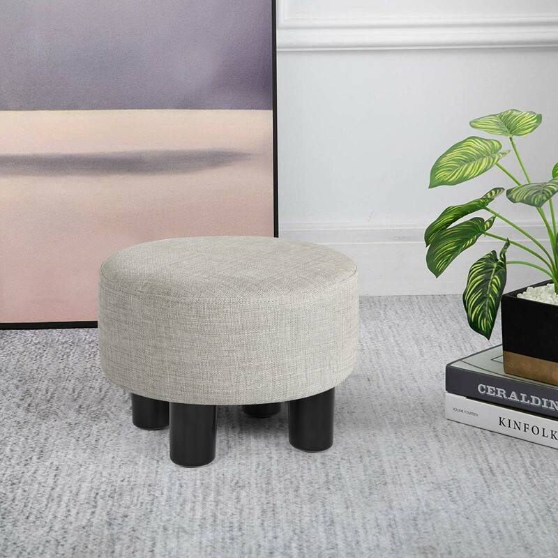 Adeco Round Ottoman Linen Footstool