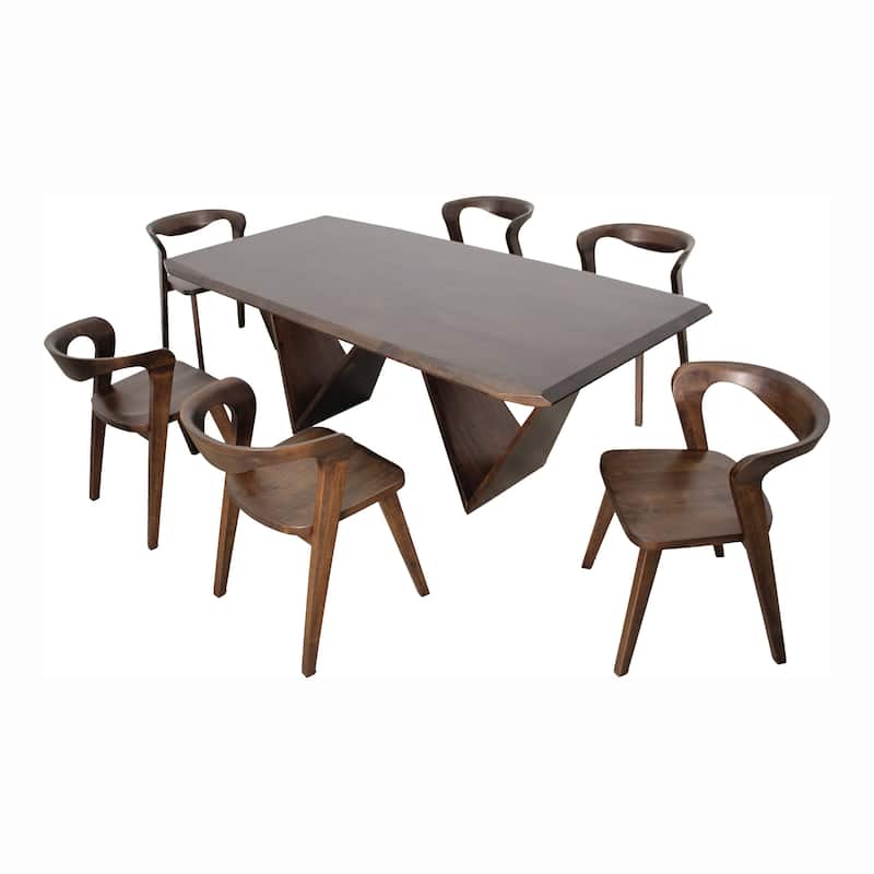 Furniture of America Abigail III Mid-Century Modern 7-Piece Rich Walnut Solid Wood Dining Set
