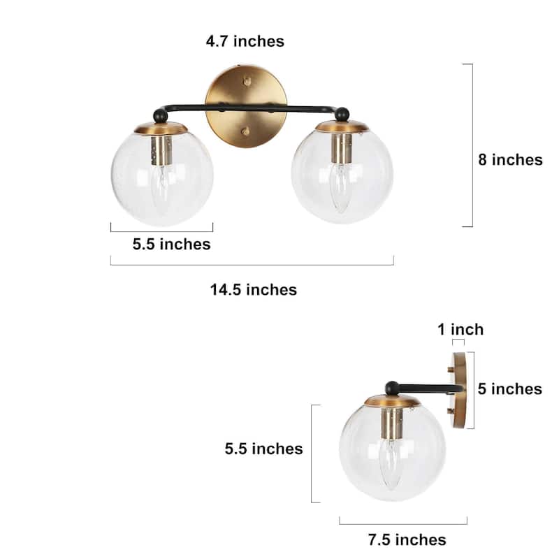 Modern Glam Black Gold 2/3/4 Light Bathroom Vanity Light Globe Seeded Glass Wall Sconces