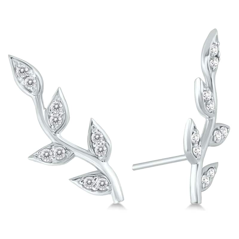 Marquee 1/5 Carat TW Diamond Vine and Leaf Earrings in 14K White Gold