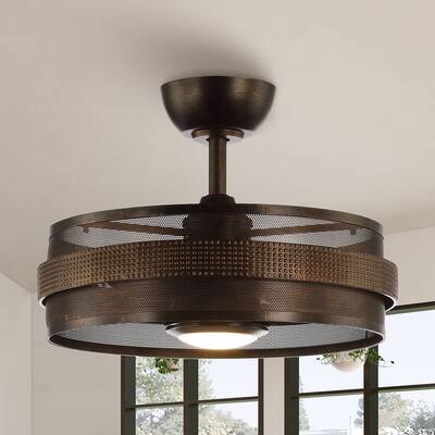 21-in Brown Rustic Cage Small Ceiling Fan/ Fandelier with Light and Remote - 20.7 in. D x 20.7 in. W x 15.6 in. H