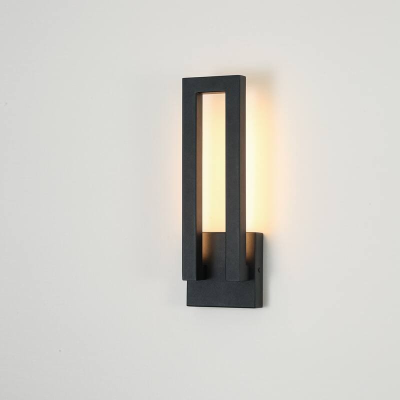14.6 in. H Satin Black Linear Dimmable Integrated LED Waterproof Outdoor Wall Light Sconce - 4.7 in. W x 14.6 in. H x 2.8 in. D - 4.7 in. W x 14.6 in. H x 2.8 in. D - Black