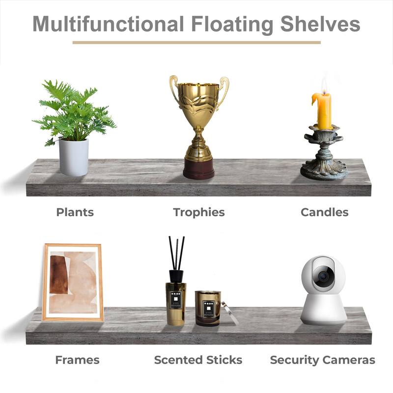Sorbus Long Floating Shelves Set of 3, Large Faux Wood Wall Mounted Floating Shelves - 35” L x 9” W x 1.5” H