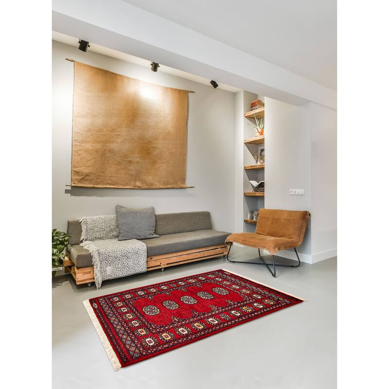 ECARPETGALLERY Hand-knotted Finest Peshawar Bokhara Red Wool Rug - 2'8 x 4'1