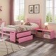 preview thumbnail 2 of 8, Pink Wood Twin Size Platform Bed Frame w/Removable Storage Shelves, Built-in Two Storage Drawers and Headboard for Kids, Teens