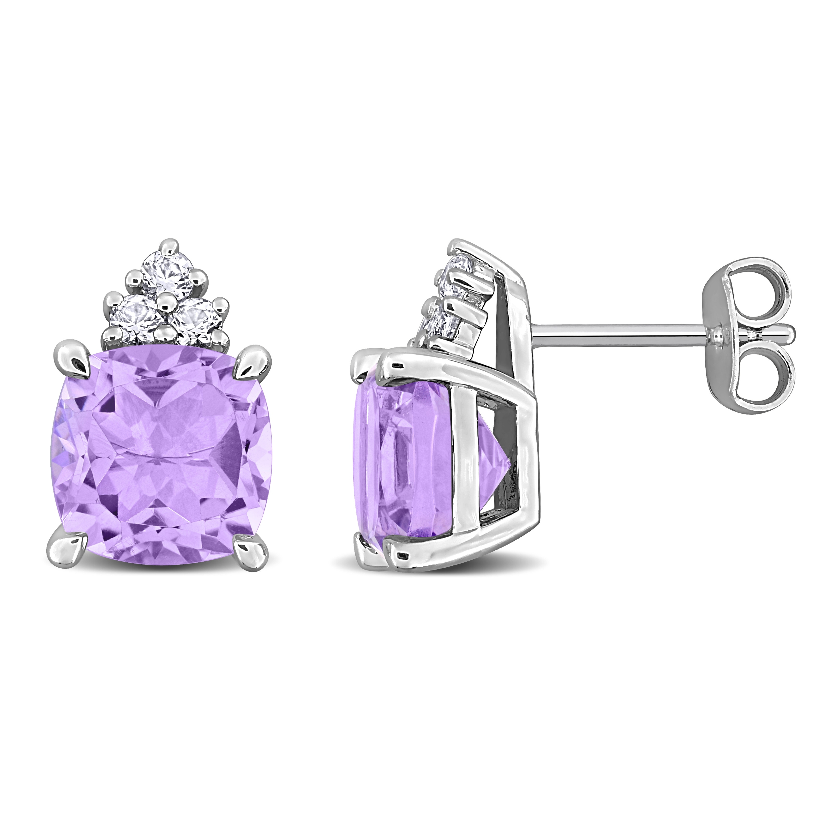Miadora Pink Amethyst and Created White Sapphire Drop Earrings in Sterling Silver
