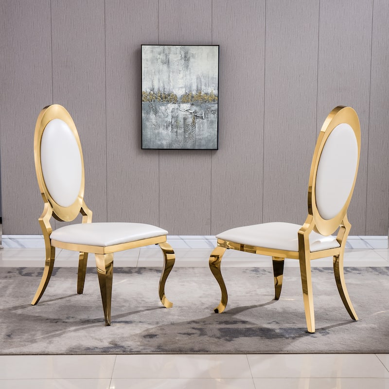 Set of 2 Leatherette Dining Chair with Oval Backrest and Steel Legs