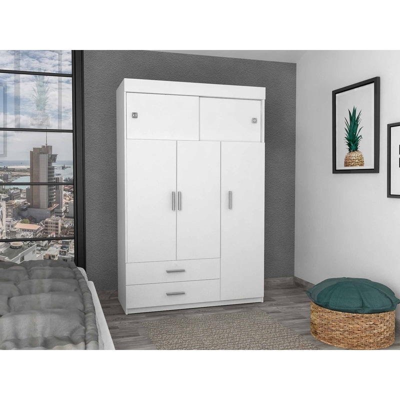 2 Drawer 6 Shelf Rectangle Armoire with Two Spacious Drawers One