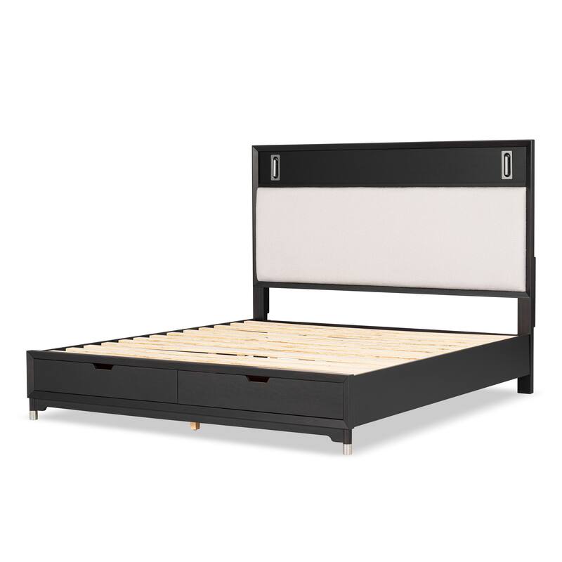 Furniture of America Forma Mid-Century Modern 2-Piece Black Solid Wood Storage Platform Bedroom Set