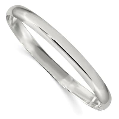 Curata 925 Sterling Silver 7" 6.25mm Solid Plain Slip On Bangle Bracelet
