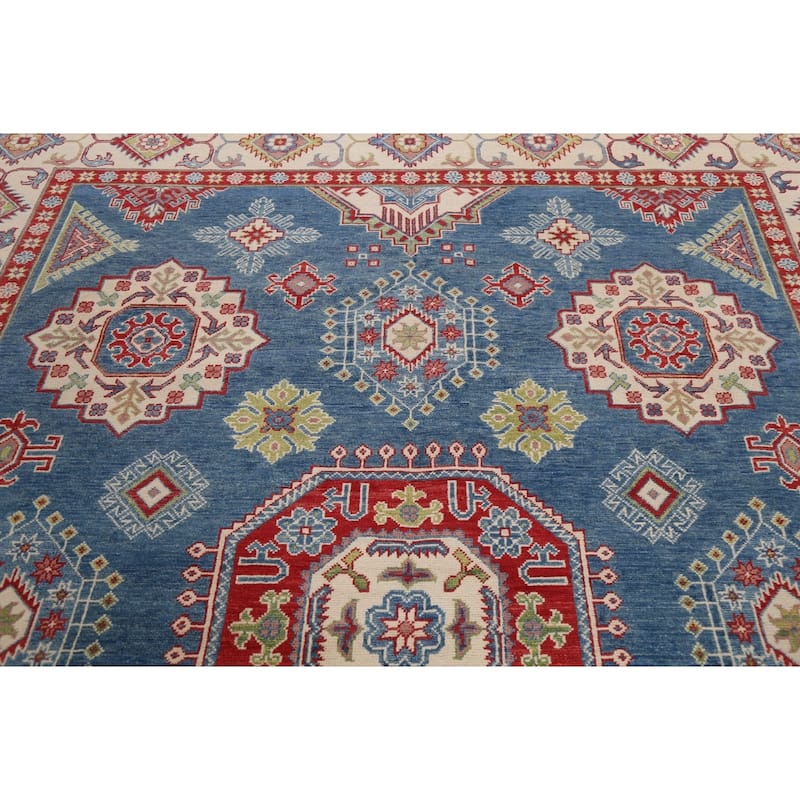 Traditional Geometric Kazak Oriental Wool Area Rug Hand-knotted Carpet - 7'11" x 9'11"